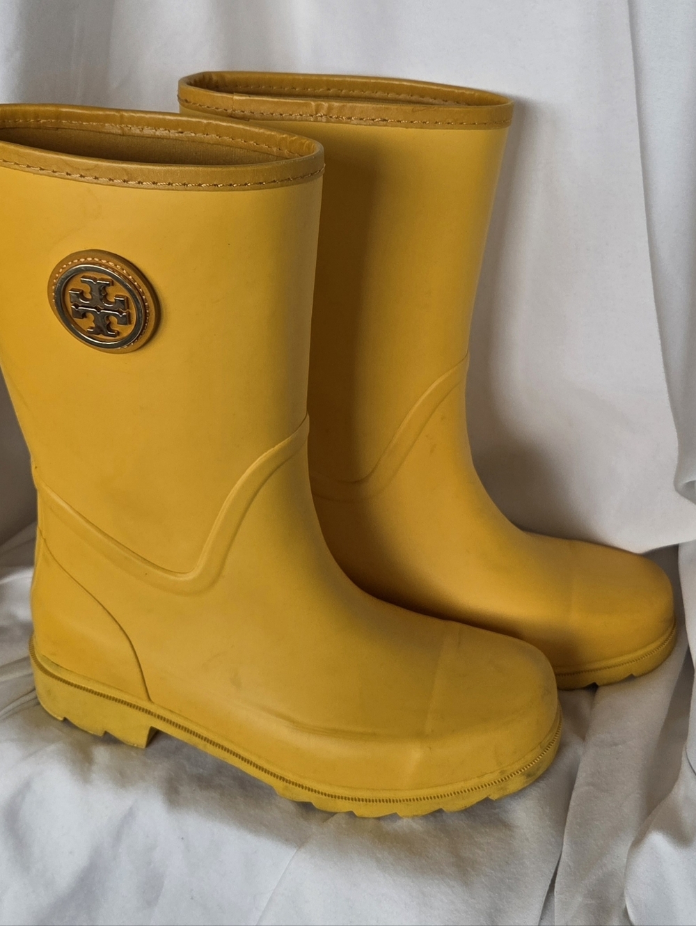 Tory Burch Vibrant Yellow Rubber Rain Boots with Logo